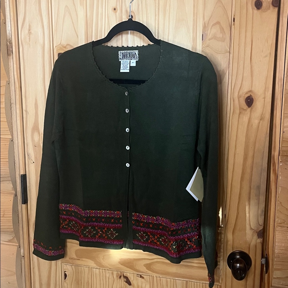 NWT Vintage Curio Green Sweater Cardigan